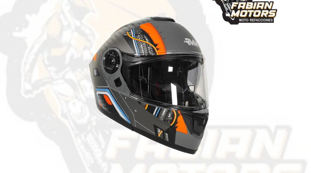 CASCO RMM ABATIBLE HF900 REMOTE GRIS/NARANJA/AZUL MICA TRANSPARENTE Y LENTE INTERNO TALLA: EEG (PRECIO POR PIEZA) (DE 1 A 5 PIEZAS) NORMA AMERICANA DOT