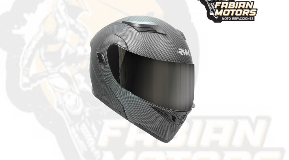CASCO RMM 169 ABATIBLE FIBRA DE CARBON CON LENTE INTERNO, LUZ LED Y MICA PLATA TALLA: EG (PRECIO POR PIEZA) (DE 1 A 5 PIEZAS) NORMA AMERICANA DOT