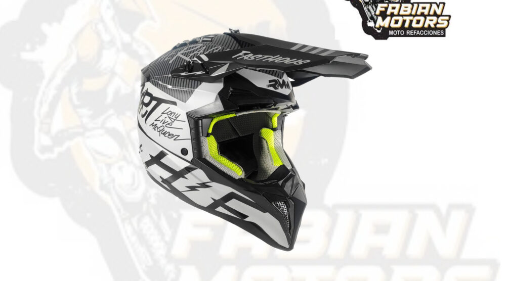 CASCO RMM 189 CROSS GRAFICOS BLANCO/NEGRO MATE TALLA: EEG (PRECIO POR PIEZA) (DE 1 A 5 PIEZAS) NORMA AMERICANA DOT