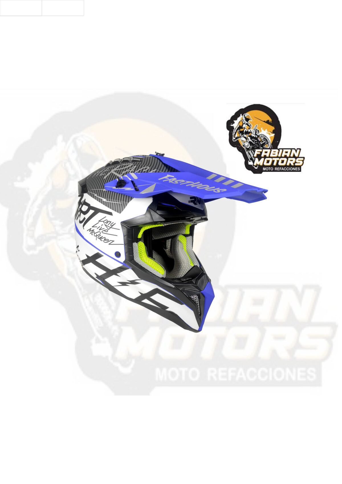 CASCO RMM 189 CROSS GRAFICOS AZUL/BLANCO MATE TALLA: M (PRECIO POR PIEZA) (DE 1 A 5 PIEZAS) NORMA AMERICANA DOT