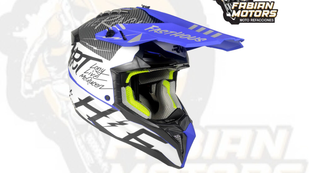 CASCO RMM 189 CROSS GRAFICOS AZUL/BLANCO MATE TALLA: EEG (PRECIO POR PIEZA) (DE 1 A 5 PIEZAS) NORMA AMERICANA DOT