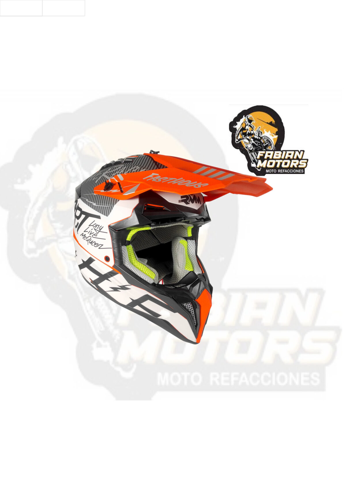 CASCO RMM 189 CROSS GRAFICOS NARANJA/BLANCO MATE TALLA: M (PRECIO POR PIEZA) (DE 1 A 5 PIEZAS) NORMA AMERICANA DOT
