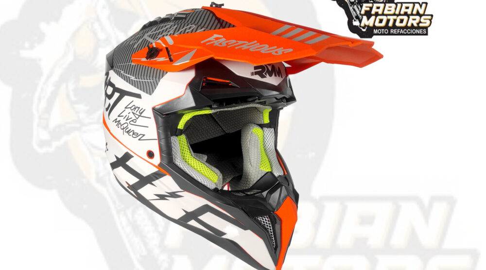 CASCO RMM 189 CROSS GRAFICOS NARANJA/BLANCO MATE TALLA: EG (PRECIO POR PIEZA) (DE 1 A 5 PIEZAS) NORMA AMERICANA DOT