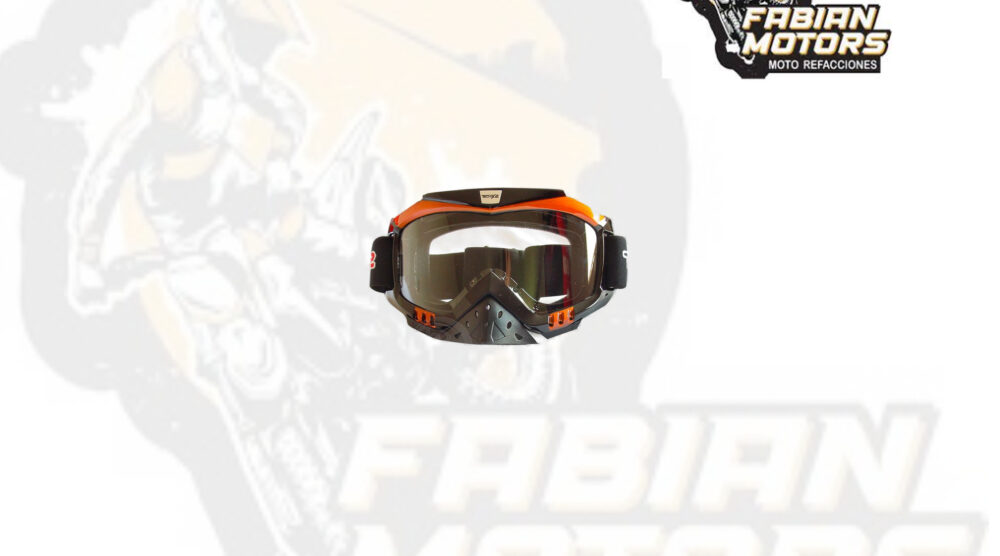 GAFAS PROTECTORAS PARA MOTOCICLISTA (GOGGLE) TECHX2 CROSS NEGRO/NARANJA C/ MICA TRANSPARENTE SG655