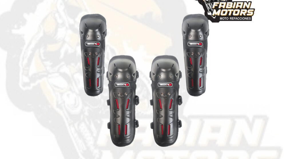 142-000749 PROTECTORES DE PIERNAS Y CODOS TECHX2 NEGROS/ROJO K10H10 (JUEGO)