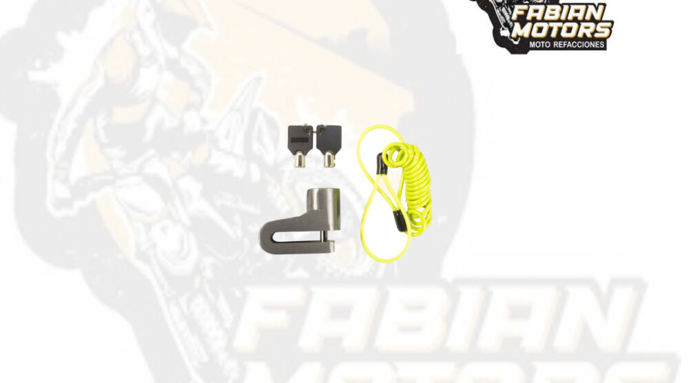 142-000919 CANDADO FRENO DISCO UNIVERSAL PLATA C/ CABLE RECORDATORIO (JUEGO)