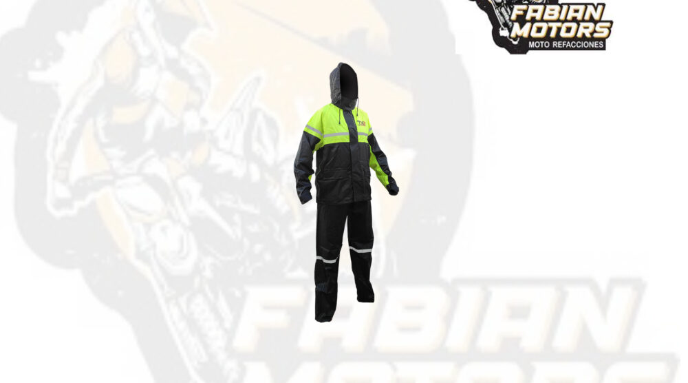 IMPERMEABLE TECHX2 NEGRO/AMARILLO FLUORESCENTE C/ REFLEJANTE EN AMBAS PIERNAS, ESPALDA Y MANGAS TALLA: EG (JUEGO) (DE 1 A 9 JUEGOS)