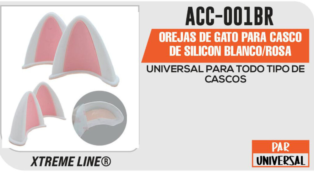 OREJAS DE GATO PARA CASCO DE SILICON BLANCO/ROSA