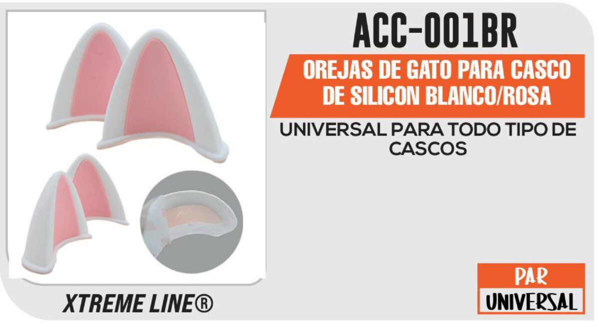 OREJAS DE GATO PARA CASCO DE SILICON BLANCO/ROSA