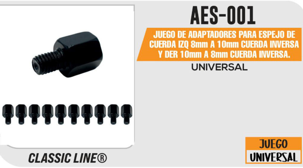 JUEGO DE ADAPTADORES PARA ESPEJO DE CUERDA IZQ 8mm A 10mm CUERDA INVERSA Y DER 10mm A 8mm