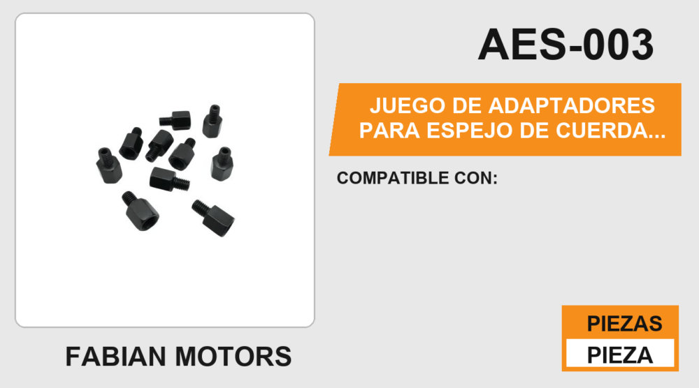 JUEGO DE ADAPTADORES PARA ESPEJO DE CUERDA DERECHA 8 MM A 10 MM