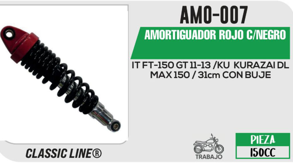AMORTIGUADOR ROJO C/NEGRO / 31cm CON BUJE