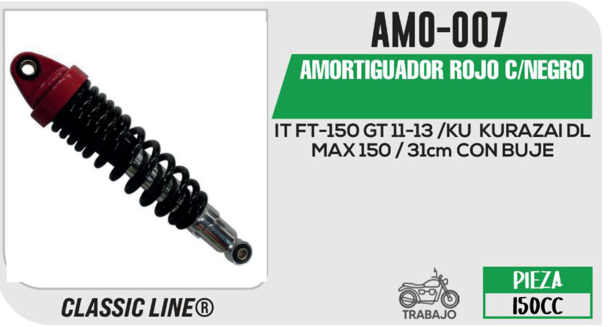 AMORTIGUADOR ROJO C/NEGRO / 31cm CON BUJE