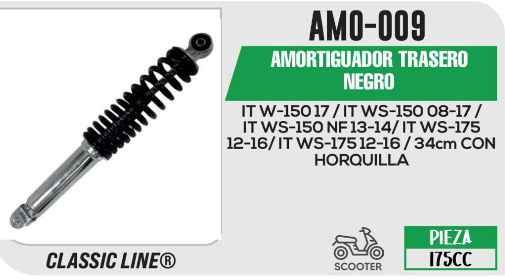 AMORTIGUADOR NEGRO / 34cm CON HORQUILLA