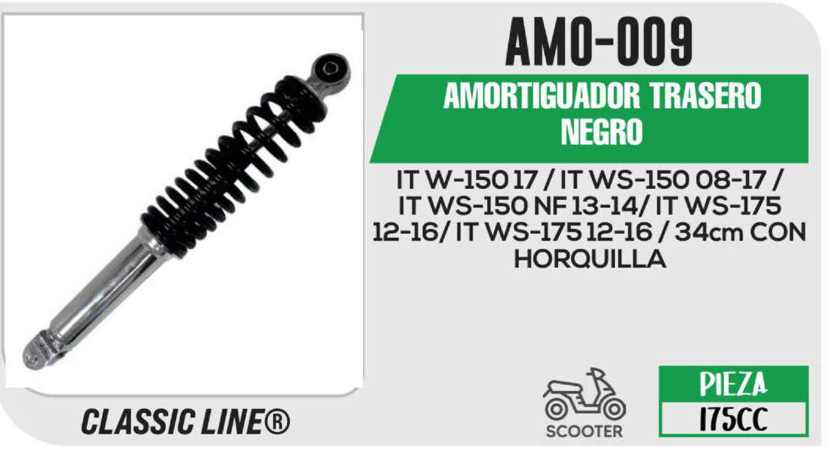 AMORTIGUADOR NEGRO / 34cm CON HORQUILLA