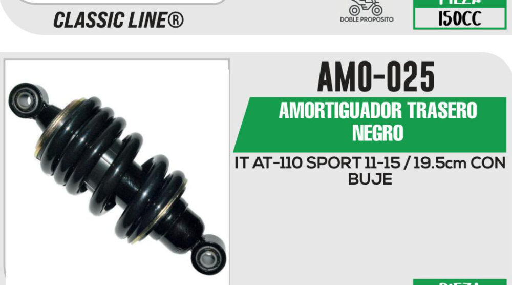 AMORTIGUADOR NEGRO / 195mm CON BUJE