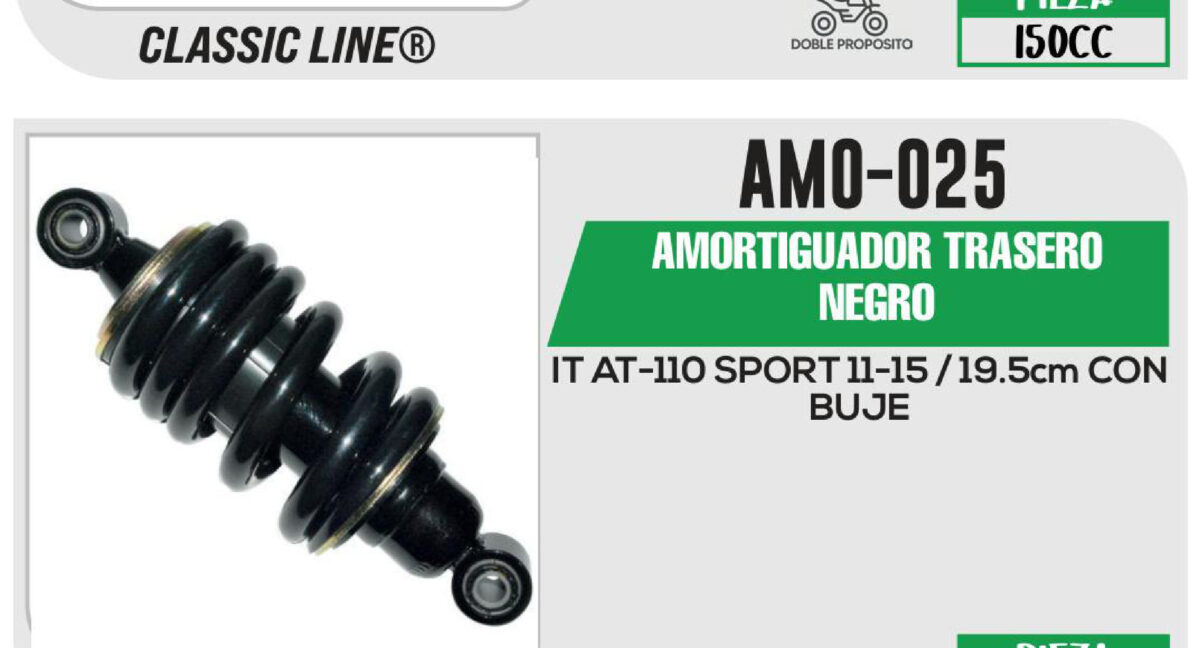 AMORTIGUADOR NEGRO / 195mm CON BUJE