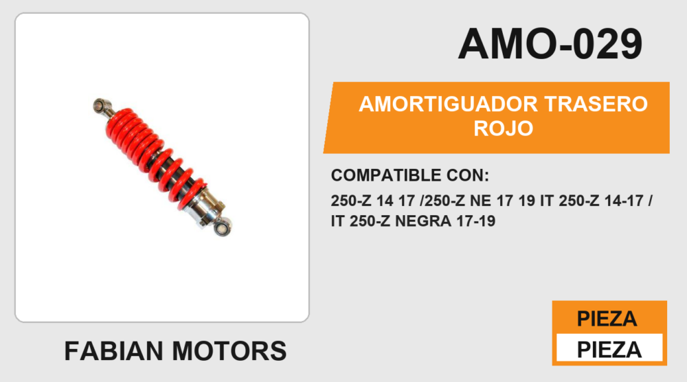 AMORTIGUADOR ROJO C/NEGRO / 34cm CON BUJE