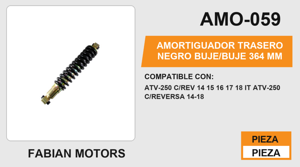 AMORTIGUADOR TRASERO NEGRO BUJE 364mm