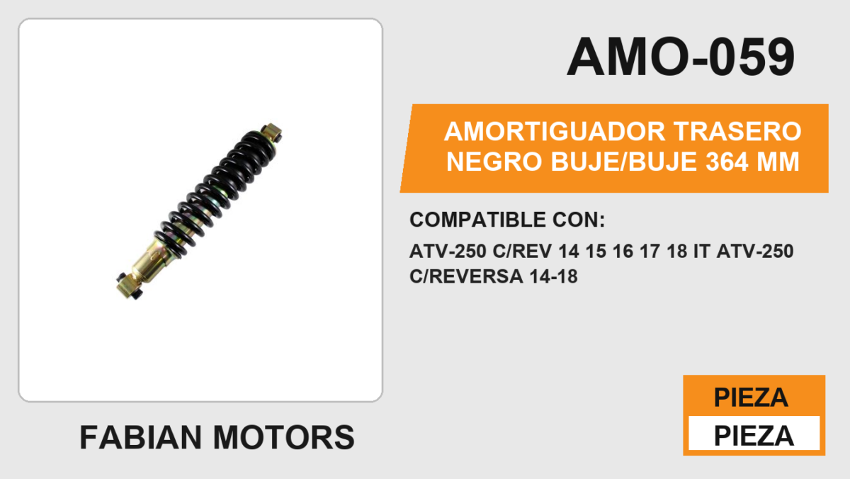 AMORTIGUADOR TRASERO NEGRO BUJE 364mm