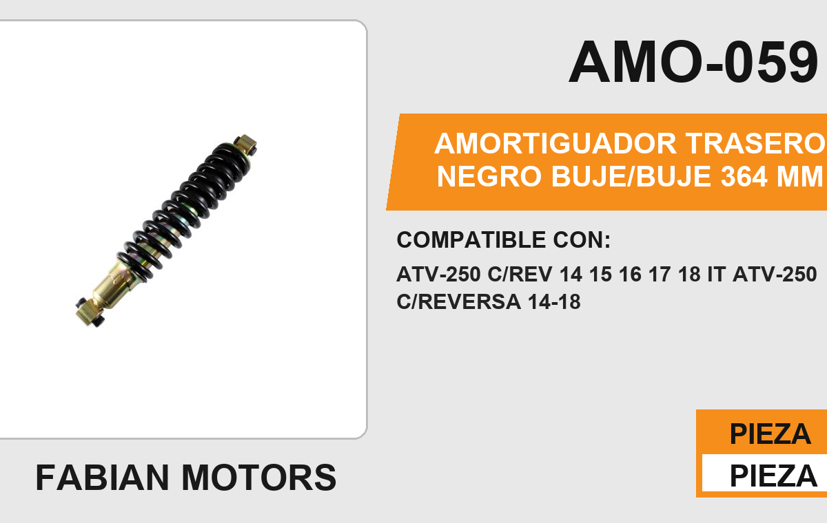 AMORTIGUADOR TRASERO NEGRO BUJE 364mm