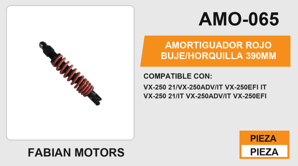 AMORTIGUADOR ROJO BUJE/HORQUILLA 390mm