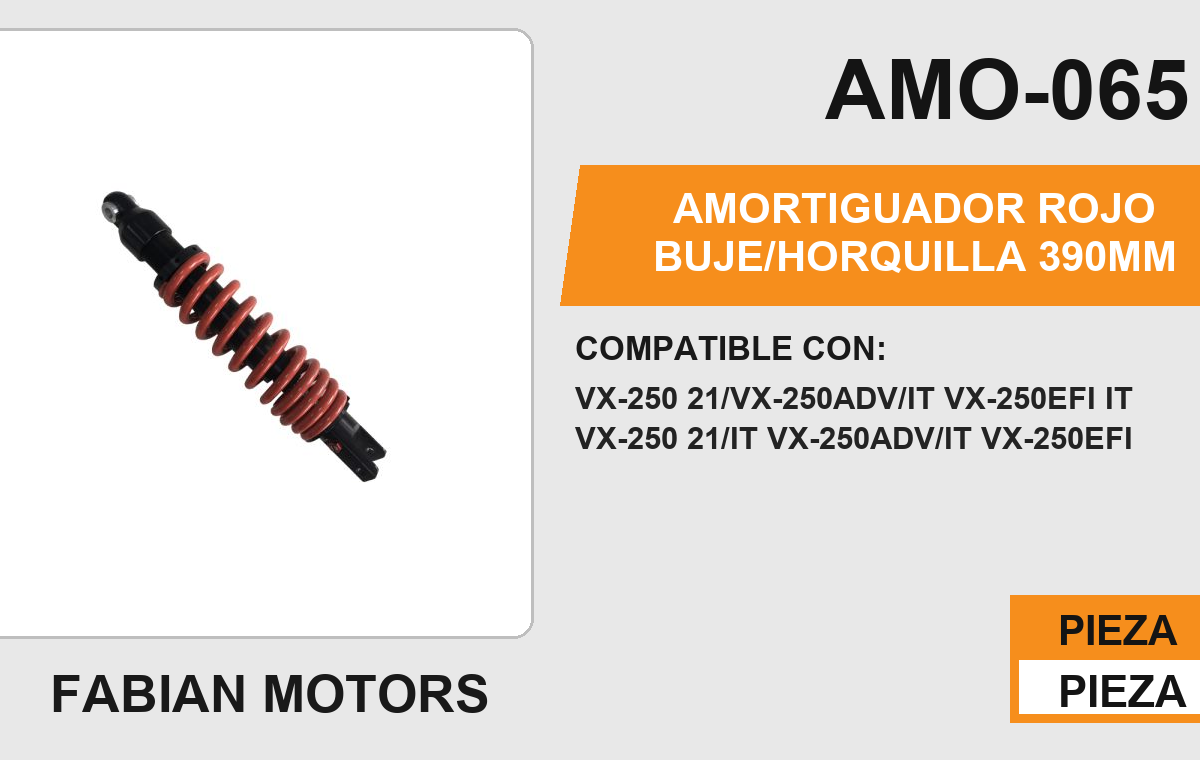 AMORTIGUADOR ROJO BUJE/HORQUILLA 390mm