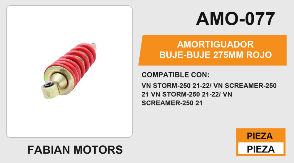 AMORTIGUADOR BUJE-BUJE 275 mm ROJO