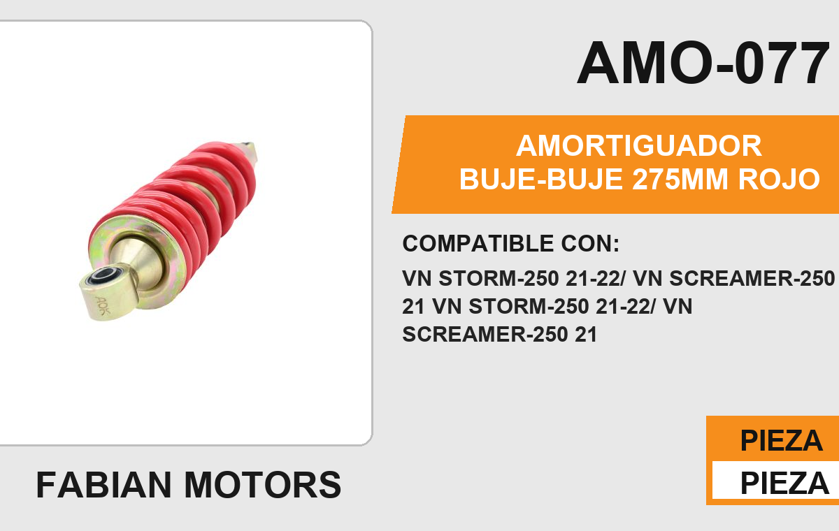 AMORTIGUADOR BUJE-BUJE 275 mm ROJO