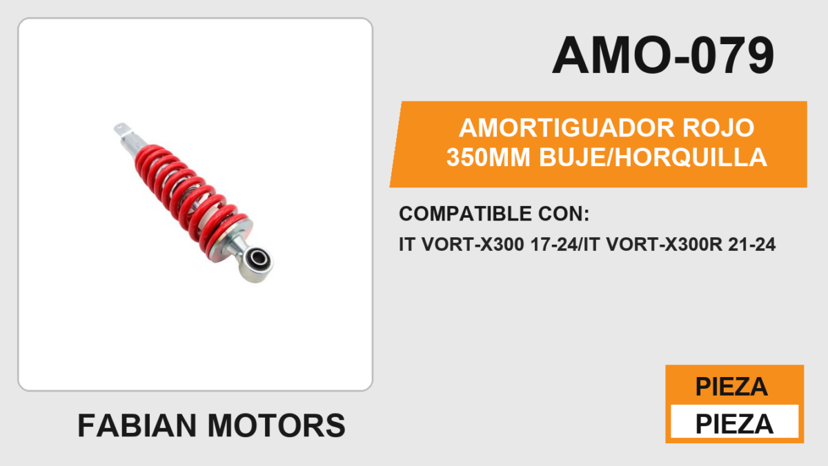 AMORTIGUADOR ROJO 350mm BUJE/HORQUILLA