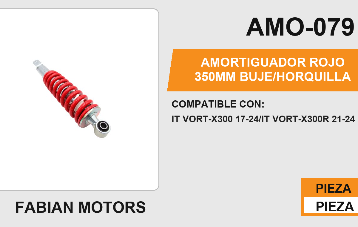AMORTIGUADOR ROJO 350mm BUJE/HORQUILLA