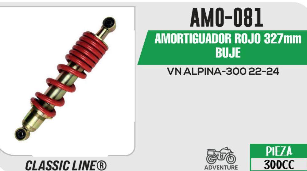 AMORTIGUADOR BUJE-BUJE 327mm ROJO