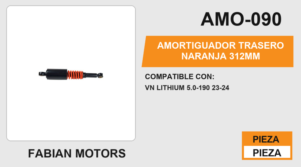 AMORTIGUADOR TRASERO 312 mm NARANJA