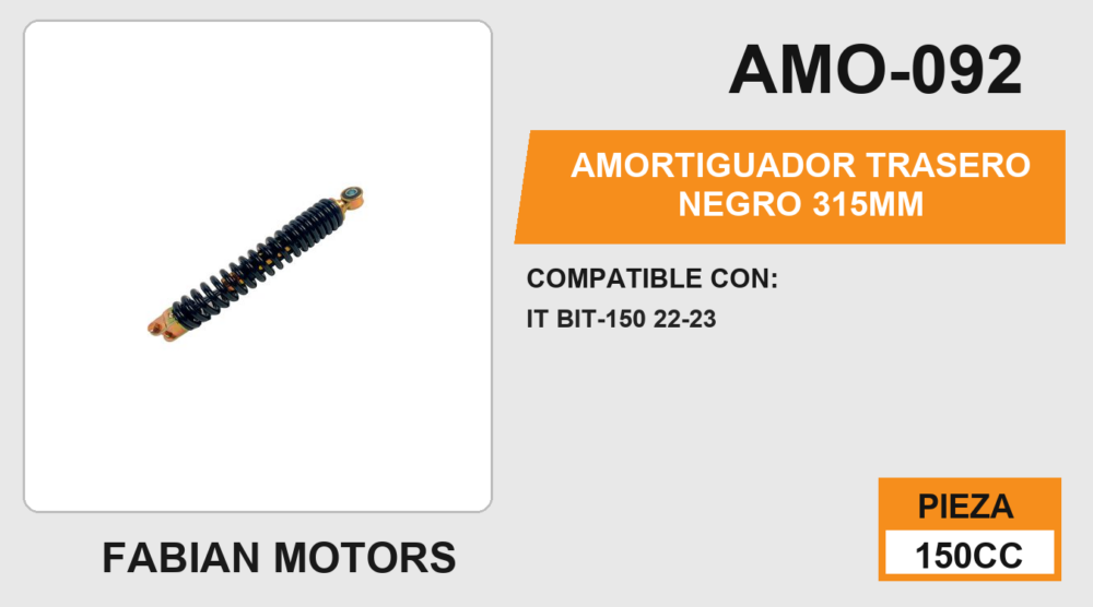 AMORTIGUADOR TRASERO NEGRO 315mm