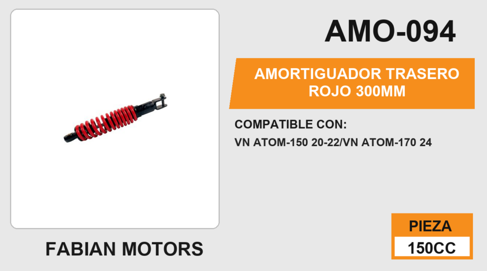 AMORTIGUADOR TRASERO ROJO 300mm