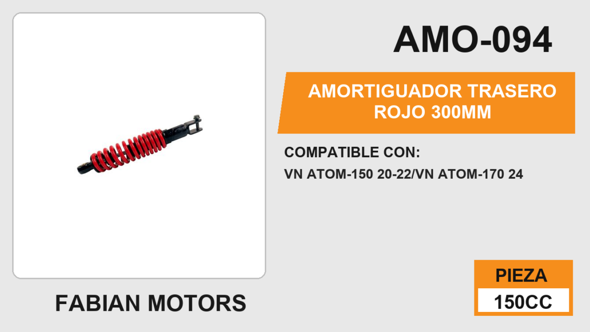 AMORTIGUADOR TRASERO ROJO 300mm