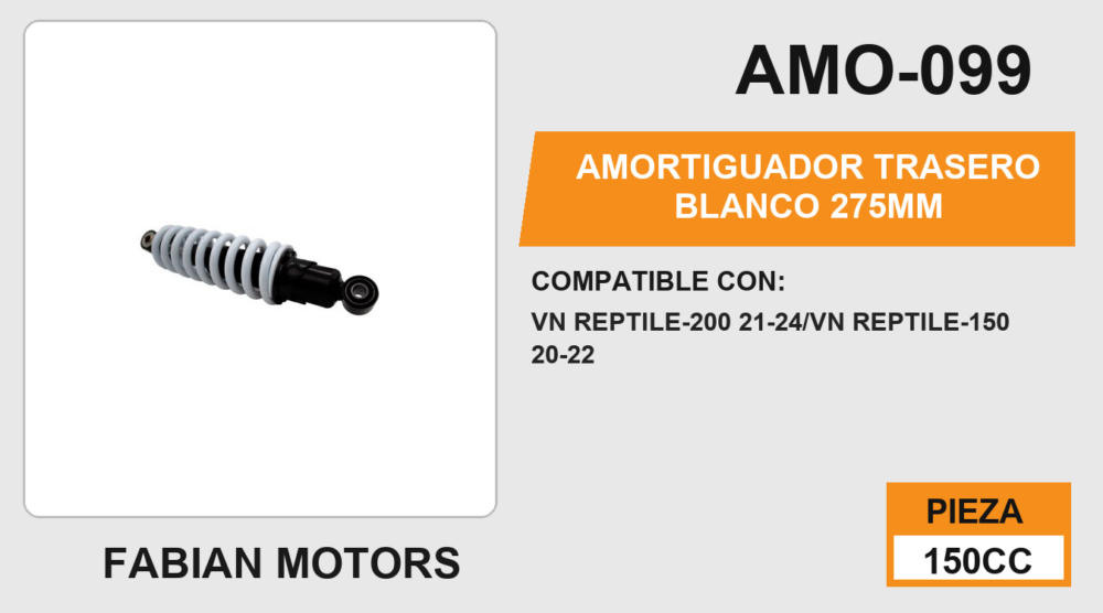 AMORTIGUADOR TRASERO BLANCO 275MM