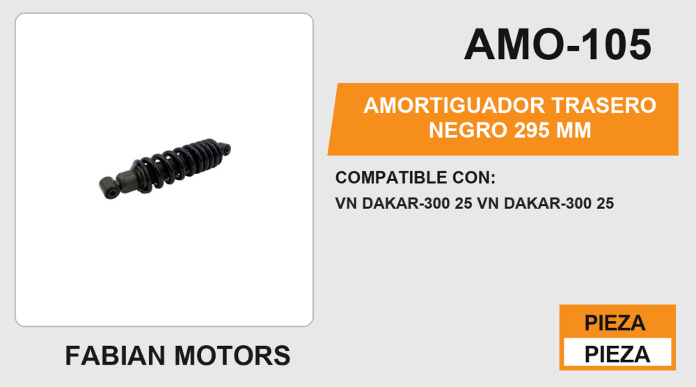 AMORTIGUADOR TRASERO NEGRO 295 mm