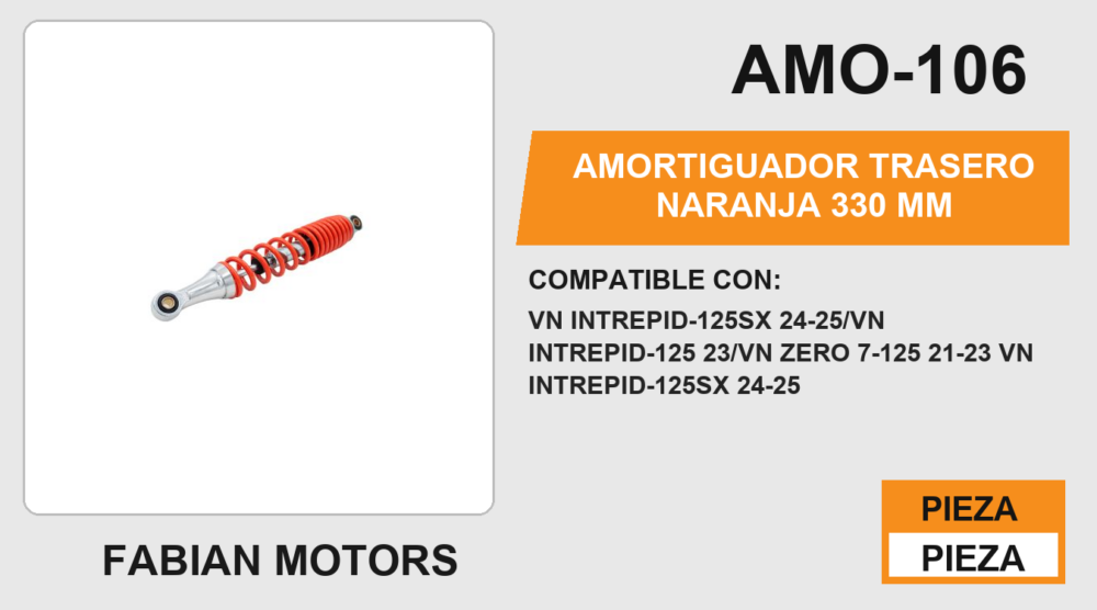 AMORTIGUADOR TRASERO NARANJA 330 mm
