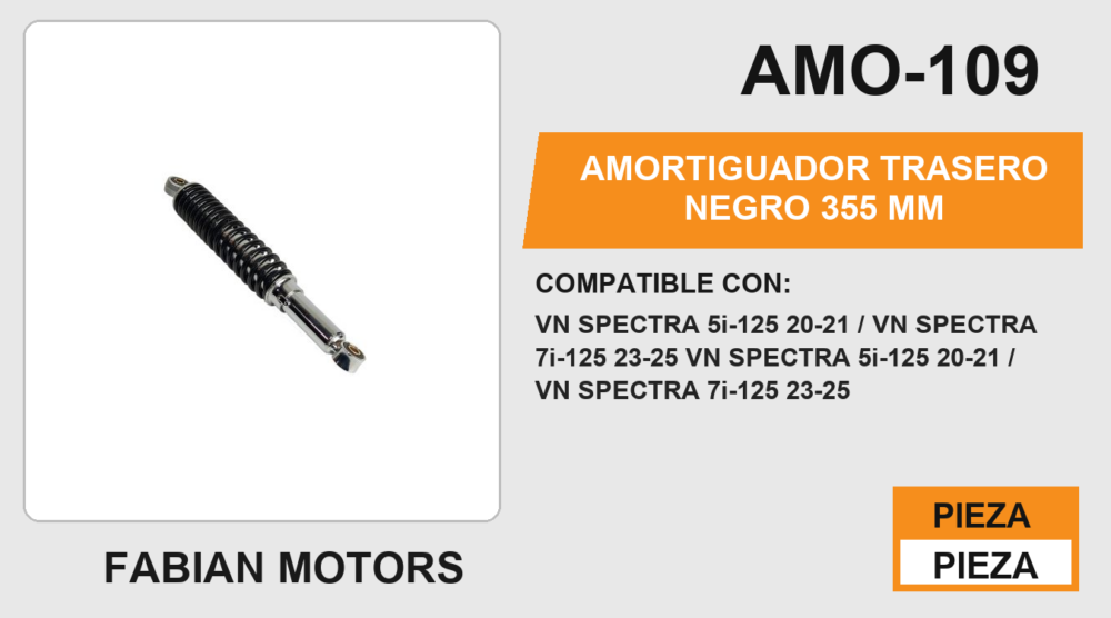 AMORTIGUADOR TRASERO NEGRO 355 mm