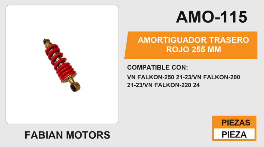 AMORTIGUADOR TRASERO ROJO 255 mm