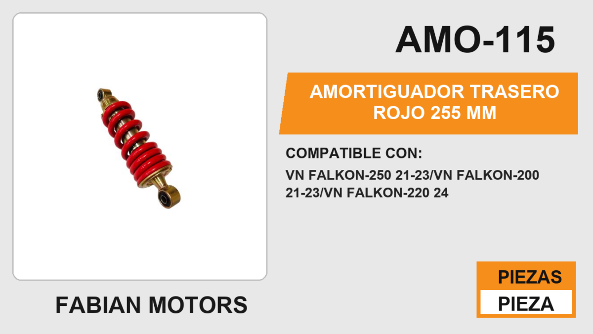 AMORTIGUADOR TRASERO ROJO 255 mm