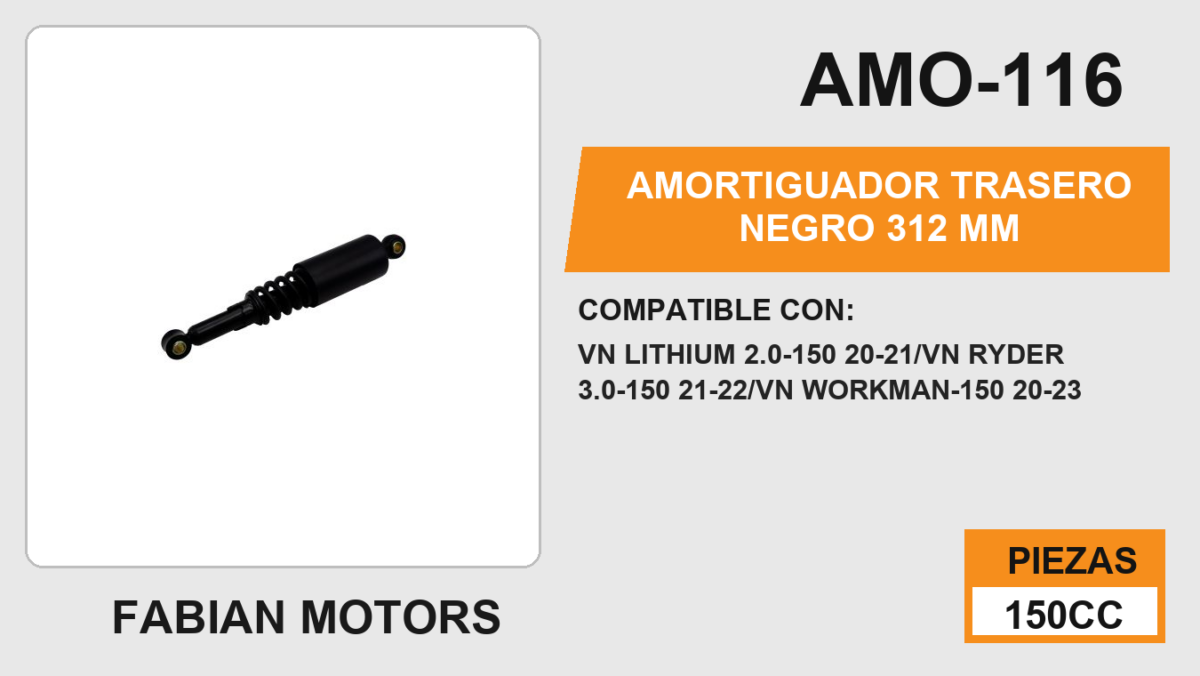 AMORTIGUADOR TRASERO NEGRO 312 mm