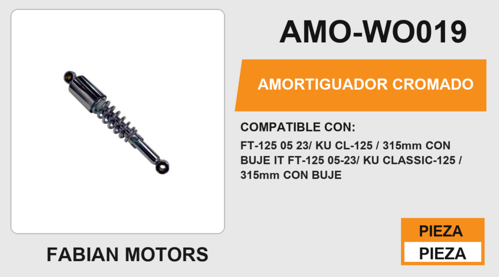 AMORTIGUADOR CROMADO / 315mm CON BUJE