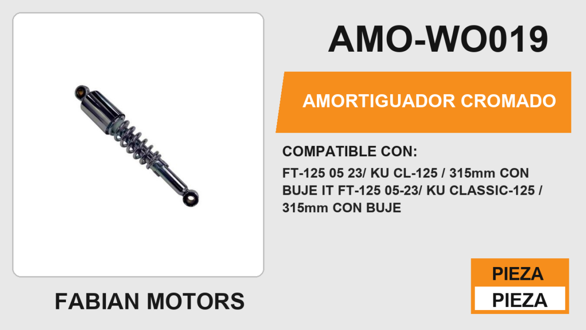 AMORTIGUADOR CROMADO / 315mm CON BUJE