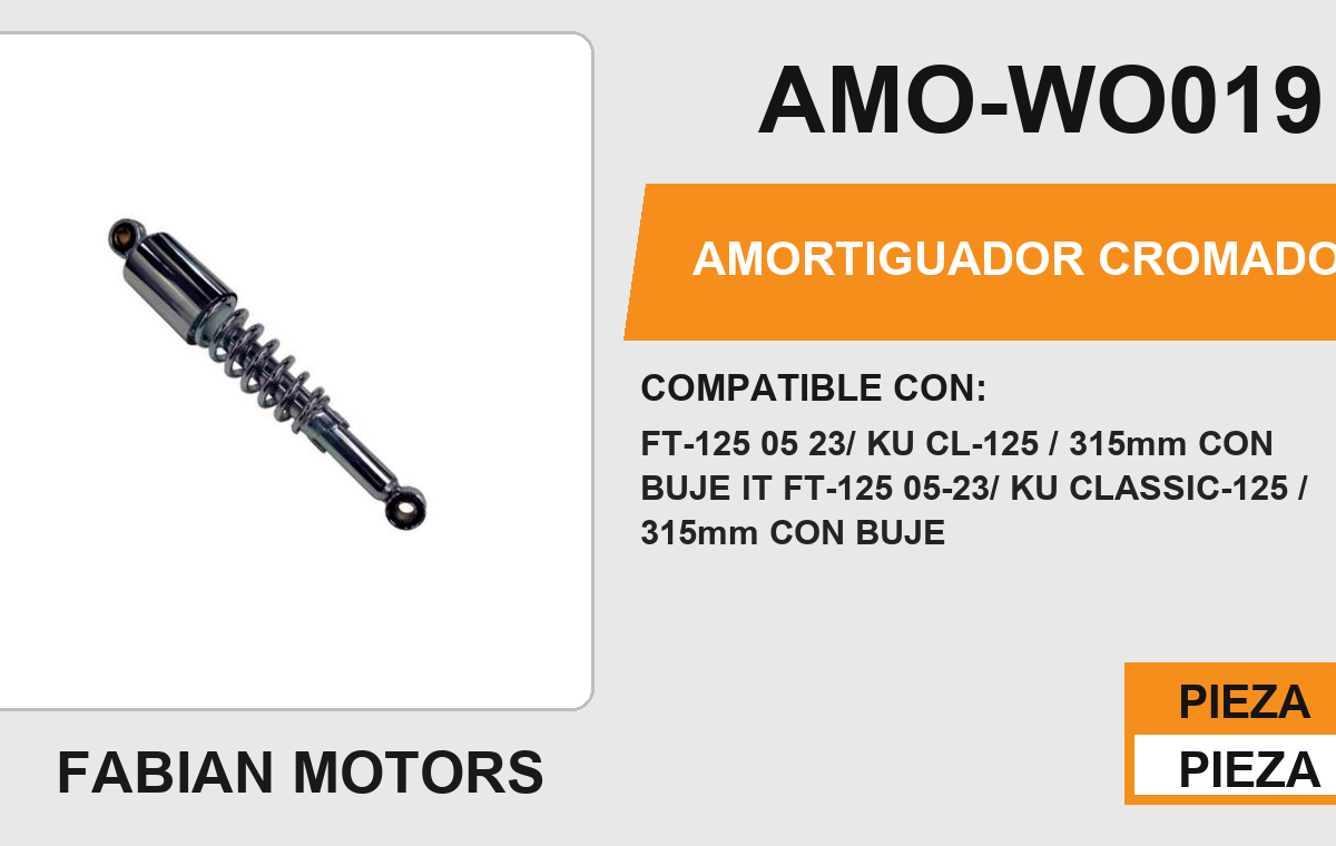 AMORTIGUADOR CROMADO / 315mm CON BUJE