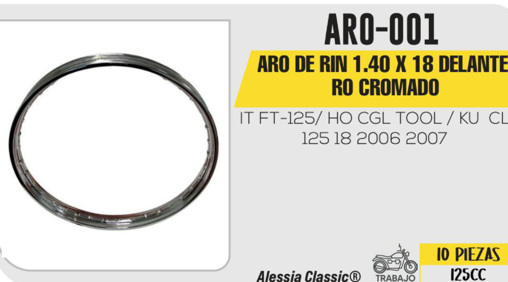 ARO DE RIN DELANTERO 1.4 X 18 CROMADO