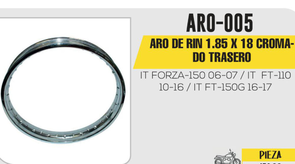 ARO DE RIN TRASERO 1.85 X 18 CROMADO