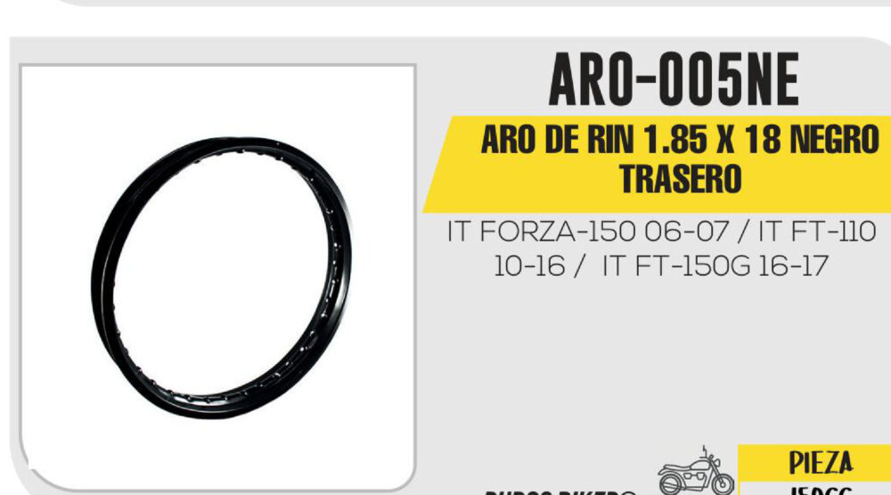 ARO DE RIN TRASERO 1.85 X 18 NEGRO