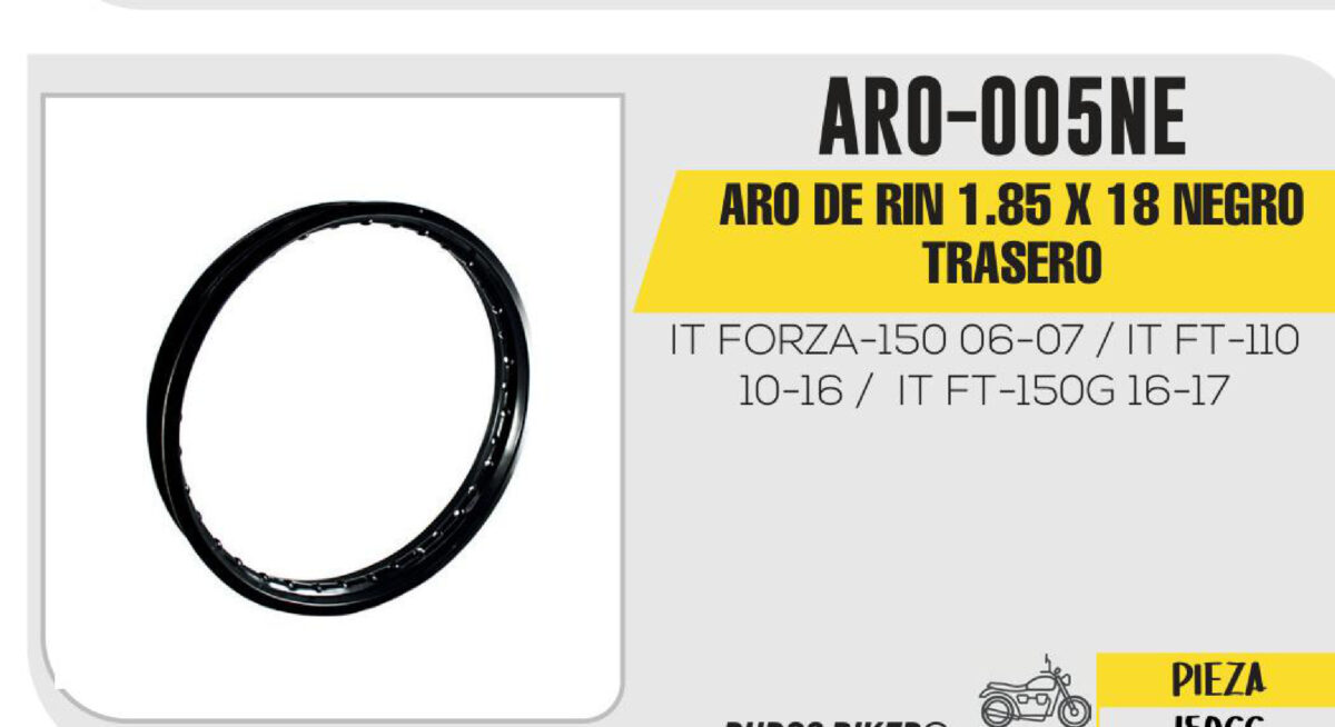 ARO DE RIN TRASERO 1.85 X 18 NEGRO